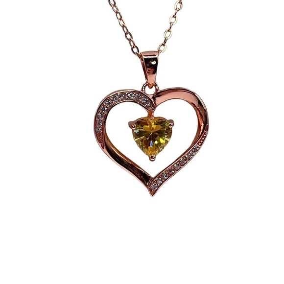Rose gold colored heart pendant on chain NWOT - Picture 1 of 4
